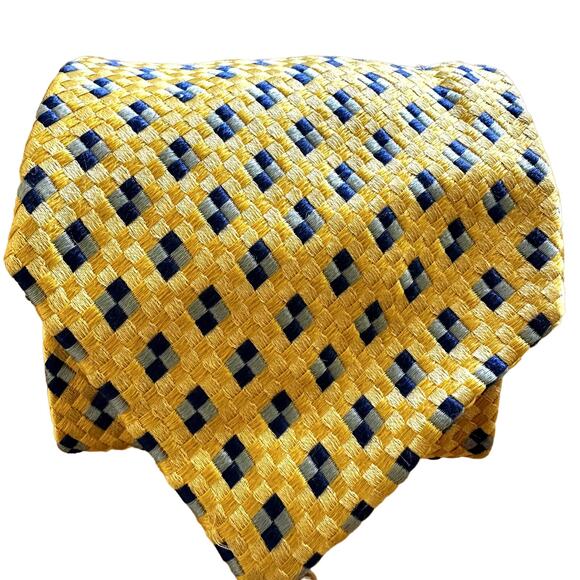 Ermenegildo Zegna 100% Silk Tie Made in Italy Gingham Check Yellow Blue One Size